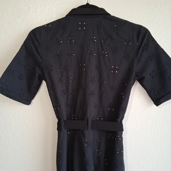 ๐ For Love And Lemons Black Eyelet Lace Cropped Jumpsuit Sz.XS - Picture 8 of 14